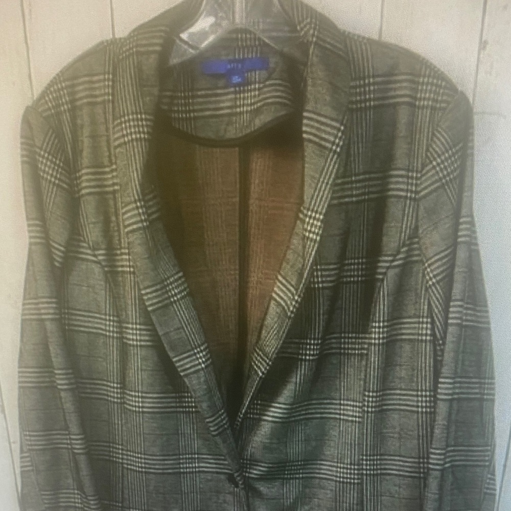 Apt.9 Women’s Plaid Stretch Blazer Jacket Gray Brown Open Front Size XXL